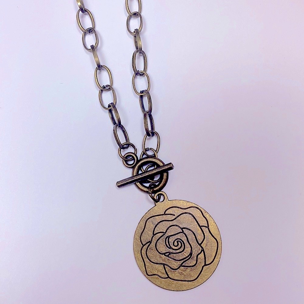 💋 Necklace and earring matching set rose chunky chain in brass tone gold pierced